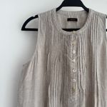 Quince European Linen Swing Dress Small Beige Flax Color Sleeveless Pintuck Photo 1