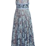 Alexis Isabella Blue Floral Lace Maxi Gown V Neck Spaghetti Straps Ribbon Small Photo 2