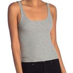 Abound New  Cropped Henley Tank Top Scoop Neck Ribbed Heather Grey Photo 0