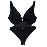 Womens Swimsuit One Piece Black Size Large Cutout Plunging Neck High Thigh Sexy Photo 9