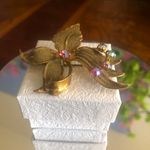 Vintage signed western germany sugar crystal botanical brooch pin Gold Photo 1