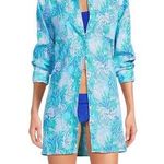 Lilly Pulitzer Lagoon Linen Cover-Up Shirt Dress Women S Oversize Beach Resort Photo 0