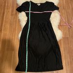 Loft Black Midi Dress Pleated Skirt w/ Belt Sz 2 Polyester Stretch V-neck Photo 11