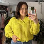 Anthropologie  V-Neck Knit Cropped Long Sleeve Sweater Yellow Size Small Photo 0