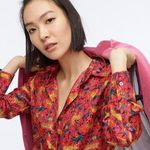 J.Crew Collection Silk Twill Button Up Shirt in Jungle Cat Floral Print Size 4 Photo 0