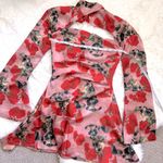 House Of CB Rose Print Corset Longsleeve Toira Dress S - Pink Red Photo 3