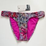 Quintsoul Floral Print Low Rise Retro Ruched Hips NWT Small Blue Hue Lined Pink Photo 0