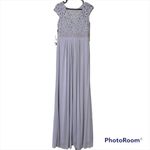 Adrianna Papell  4 silver short sleeve lace stretch tule gown wedding bridesmaids Photo 11