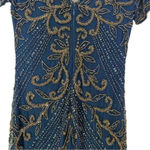 Pisarro Nights Illusion Beaded Mesh Column Gown Dark Teal Blue Size 2 NWT Photo 11