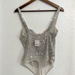 Free People NWT Womens Bodysuit Silver Sparks Fly Bodysuit Sequin Size Small Photo 2