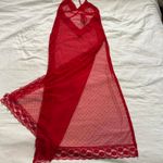 Vintage sheer Red lace maxi dress with high side slits and open back Size small Photo 1