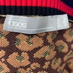 ASOS Leopard Print V Neck Sweater 4 Brown Ribbed Knit Sport Trim Long Sleeves Photo 5