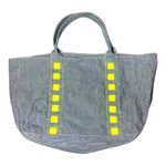 JET JOHN ESHAYA Striped Blue Tote Bag with Neon Yellow Studs Photo 0