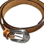 Tony Lama  tan leather tooled belt with silver etched design buckle! New!! Photo 4