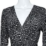 Leota Faux Wrap Midi Dress Womens M Black White Leopard Print Belted Career Photo 4
