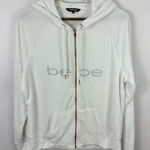 Bebe Sport Hoodie Womens XL White Terry Zip Rhinestone Logo Y2K McBling Glam Photo 0