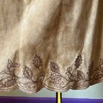 Lord & Taylor Tan Suede Leather Skirt Embroidered Hem Lined Midi Women's Size 10 Brown Photo 1