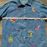 Looney Tunes Vintage  Tweety Bird Oversized Denim Button Down Shirtt L Photo 3