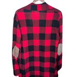a.gain  black and red plaid open front cardigan with brown faux suede elbows Photo 1