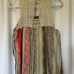 CAbi  Top #266 Sleeveless Crocheted Boho Floral Green Orange Striped Gauzy Size M Photo 6