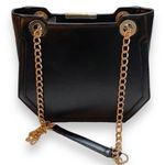 Melie Bianco Geometric Vegan Leather Black Shoulder Bag Purse with Gold Chains Photo 2