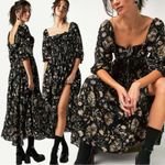 Free People  Witchy Oasis Printed Midi Dress Black Floral XS Bohemian Prairie Photo 2
