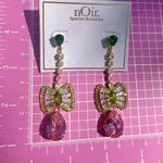 Noir green studs bow tie pink drop crystals tassels gold tone drop earrings Photo 1