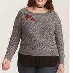 Torrid ‎ Black White Marled Floral Embroidered Chiffon Trim Sweater 1X Photo 0