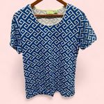 Cute vintage 90’s zig zag ocean blue waves cotton short sleeve top scoop neck Size L Photo 1
