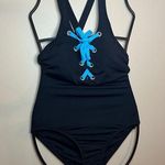 Nautica Black with Blue Lacing One Piece Swimsuit WITH DAMAGE Photo 0