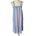 Loft  Midi Dress Pastel Blue Pink Plaid Smocked Tiered Square Neck Sundress Photo 1