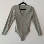 Abercrombie & Fitch  Silver Shimmer Sparkle V-neck Long Sleeve Bodysuit Medium Photo 1