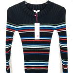 Parker New York Bruna Knit Dress Black Stripe Bodycon Crewneck Flare Hem XS Photo 6