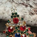 Signed OTC Rhinestone Christmas Tree Pin Brooch Gold Tone Sparkling Prong Set Photo 8