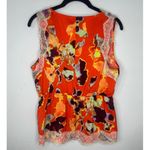 Rebecca Minkoff  Lace Trim Sleeveless V-Neck Blouse Medium Orange Floral Satin Photo 2