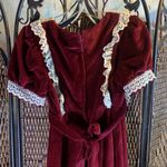 Vintage Velvet Burgundy Maxi Dress with Lace Trim and Attached Belt Size S Red Photo 3