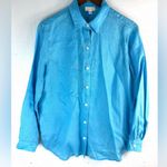 J. Jill Love Linen XS Linen Button Down Shirt in Turquoise Blue Photo 9