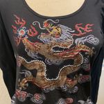 Trixie Chinese Inspired Stretchy Long Sleeve Round Neck Top Black EUC Sz M Scoop Size M Photo 1