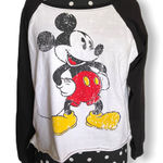 Disney Womens Juniors Sweatshirt Size M Cropped Mickey Mouse Black White Raglan Photo 0