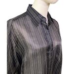 Ellen Tracy  Navy Sheer Striped Button Down Blouse Women’s 8 Evening Party Photo 10