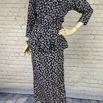 Vintage 80s Rockabilly Bow Print Peplum Ankle Length Dress XS/S Photo 0
