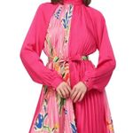 Fate Dress Women S Pink Contrast Pleated Tie Waist Floral Long Sleeve Spring Photo 9