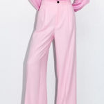 ZARA High Waisted Wide Leg Pink Modal Trousers Pants Large Photo 0