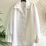 70s white large exaggerated collar oversized blouse with slightly puffy sleeves #70s #puffysleeves Size XL Photo 0