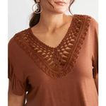Daytrip BKE  Sequoia Brown Crochet Flutter Sleeve Top Large Photo 8