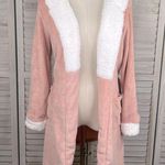 Hooded Robe Soft Fleece w Pockets Pink/White Photo 1