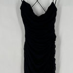 Windsor  LBD Black Sheer Mesh Ruched Gathered‎ Strappy Cowl Neck Mini Dress Photo 0
