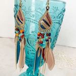 Long Bohemian Feather Chain Earrings Gold Photo 6