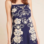 Anthropologie  Allaire Embroidered Slip Dress Sequin Floral Navy Blue Gold Size S Photo 0