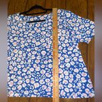 kim rogers blue pink patterned blouse tee shirt 100% cotton woman’s XL Photo 3